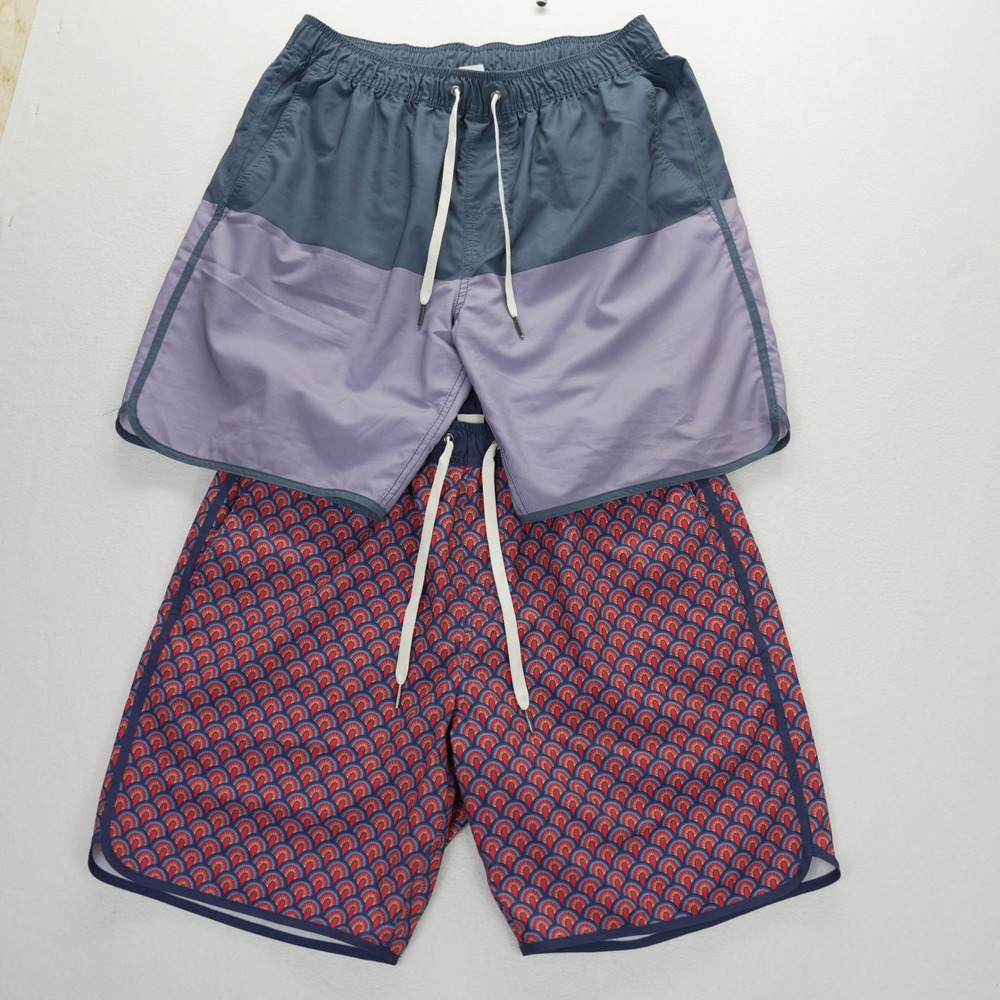 Fair Harbor The Anchor Swim Trunks Men L Blue Purple Colorblock Pattern LOT OF 2
